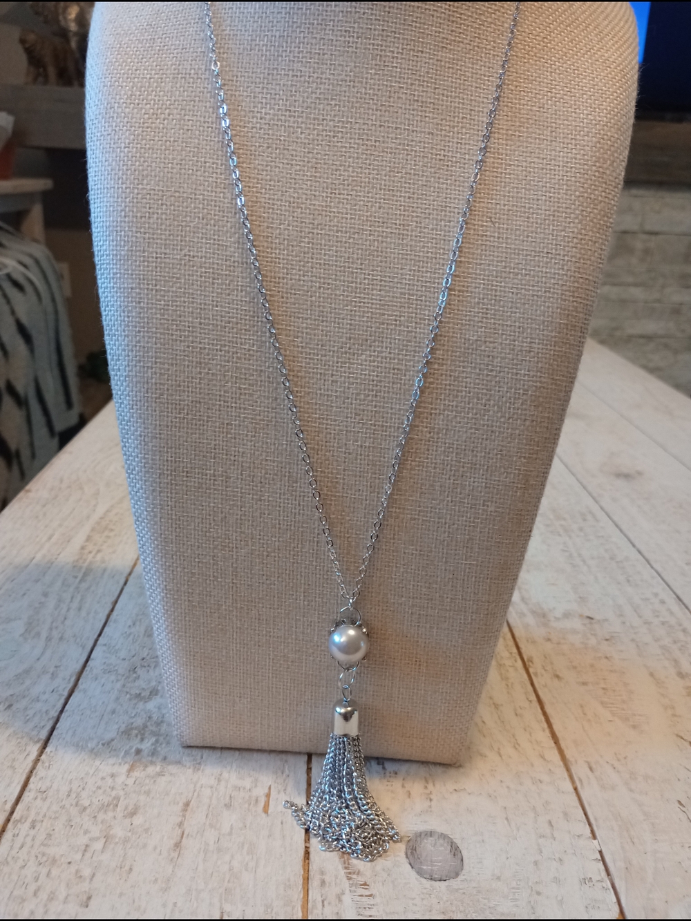 paparazzi Silver Pearl Tassel Pendant Necklace